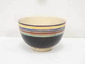 京焼　宮川香泉造　色絵独楽筋茶碗